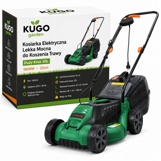 Lengva ir galinga elektrinė vejapjovė su 30 l krepšiu žolei pjauti, 1600 W, 32 cm