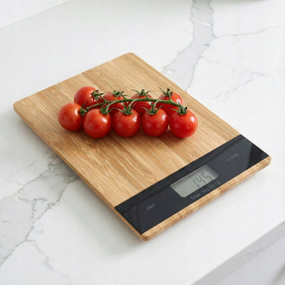Luneso tiksli bambukinė elektroninė virtuvinė svarstyklė 5kg 1g