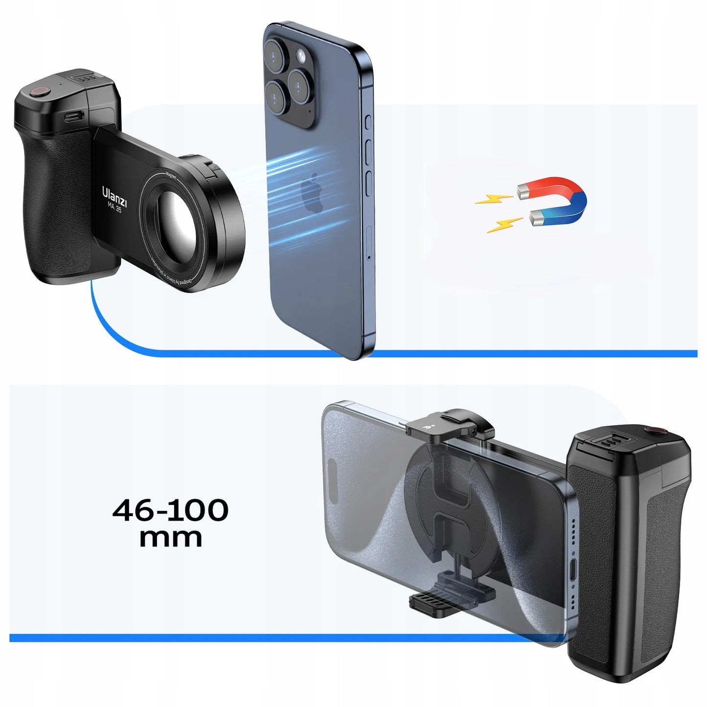 Magnetinis laikiklis ULANZI MA35 su „Bluetooth“ nuotolinio valdymo pulteliu, skirtas „iOS“ ir „Android“ išmaniesiems telefonams