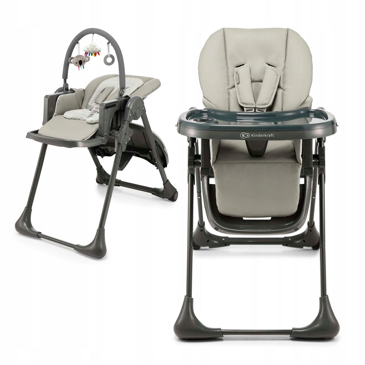 Maitinimo kėdutė 2 viename Kinderkraft TUMMIE 0–14 kg, gultukas, pilka
