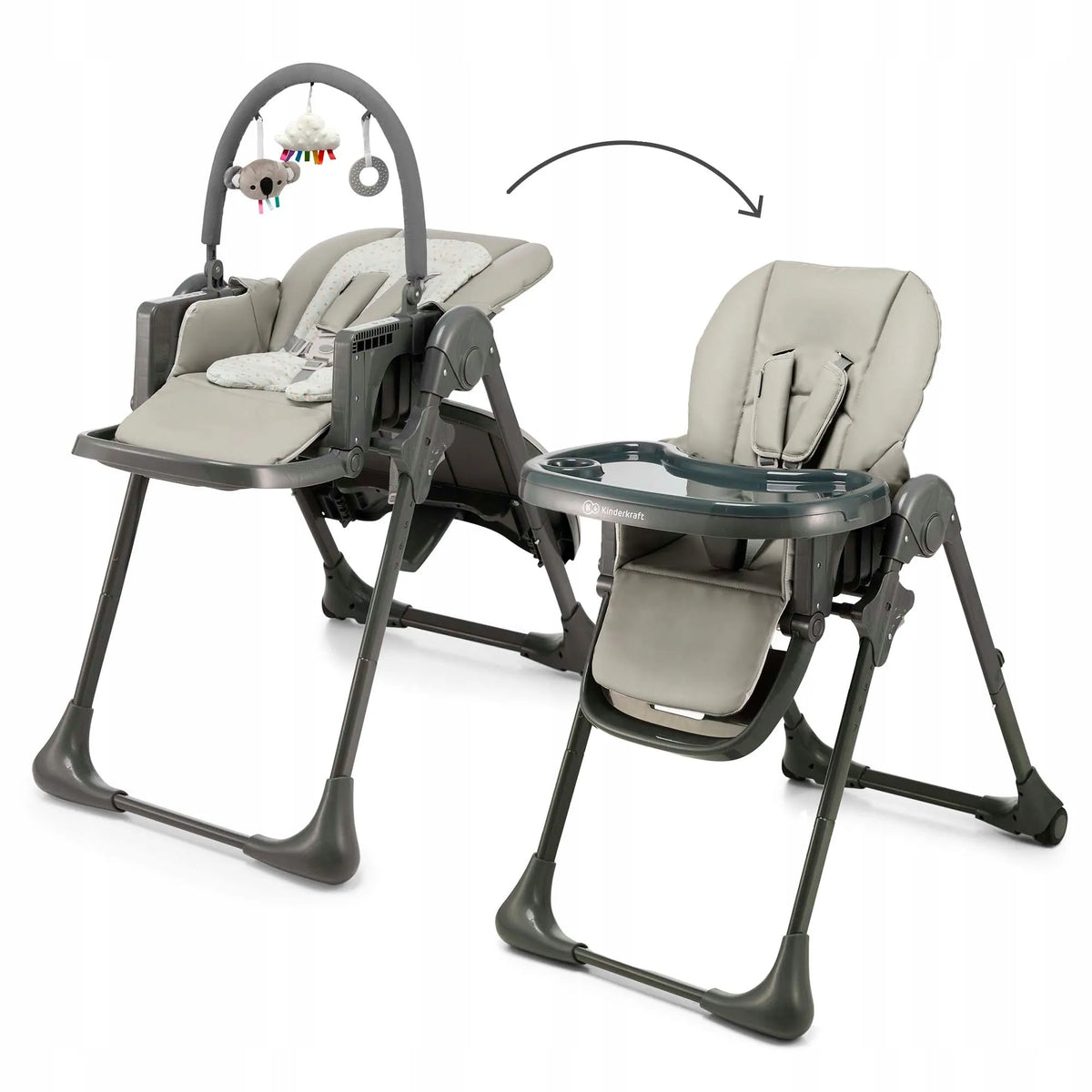 Maitinimo kėdutė 2 viename Kinderkraft TUMMIE 0–14 kg, gultukas, pilka