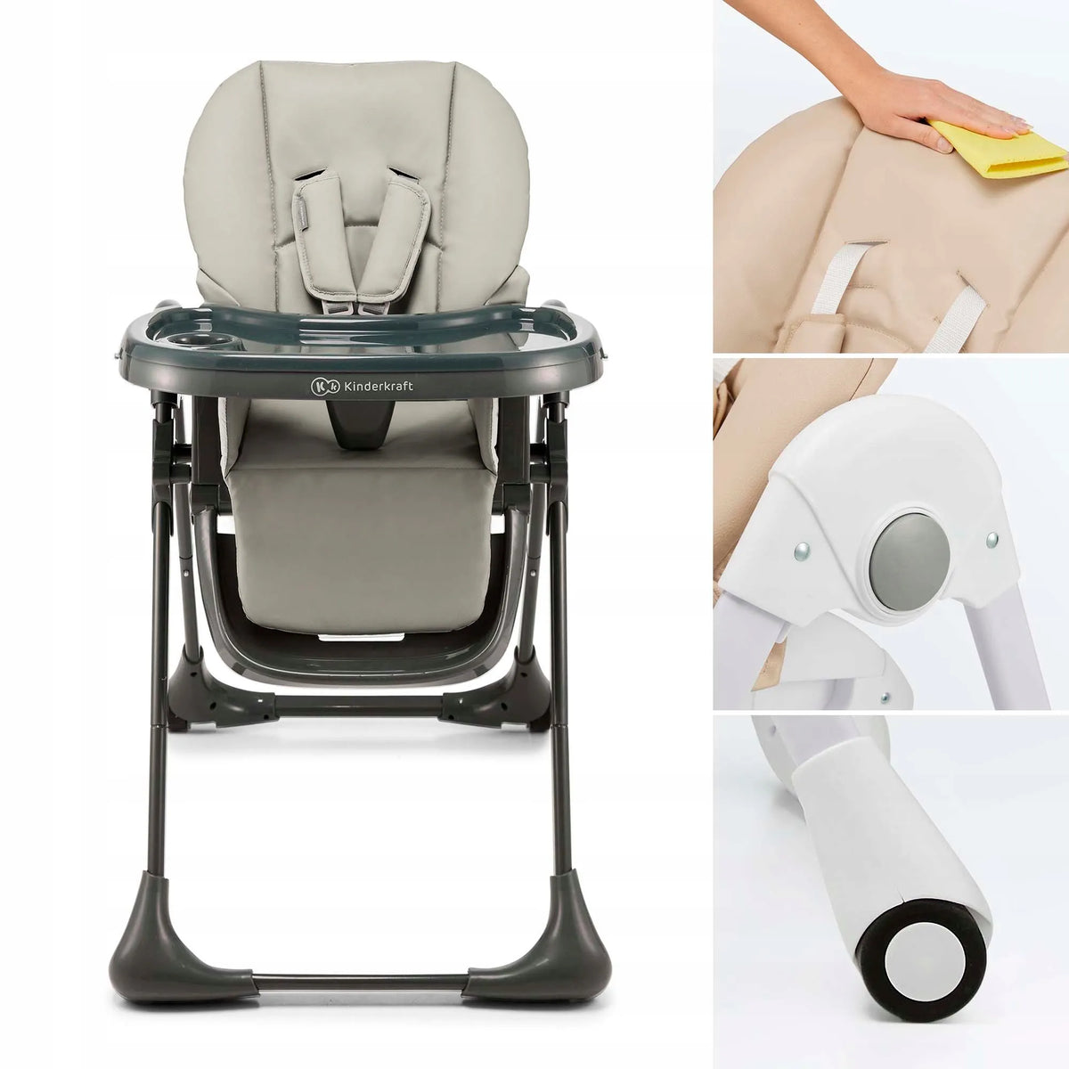 Maitinimo kėdutė 2 viename Kinderkraft TUMMIE 0–14 kg, gultukas, pilka