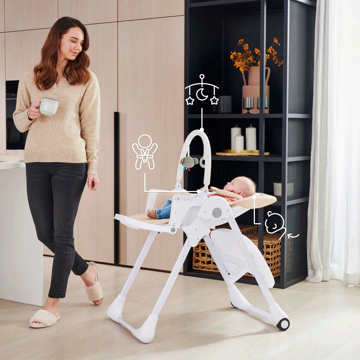 Maitinimo kėdutė 2 viename Kinderkraft TUMMIE 0–14 kg, gultukas, pilka