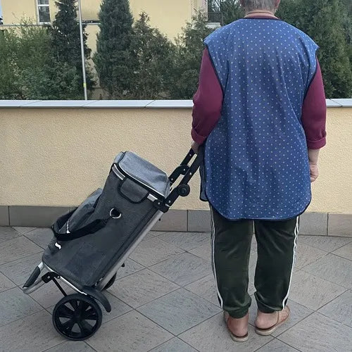 „Malatec“ sulankstomas pirkinių vežimėlis su 40 l krepšiu, reguliuojama rankena, pilkas