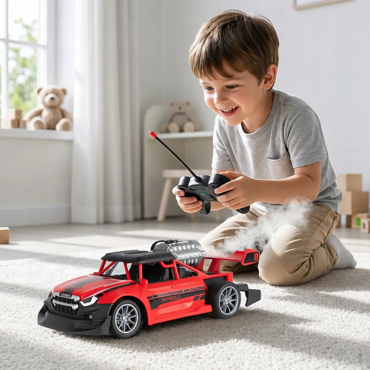 MalPlay nuotoliniu būdu valdomas RC Drift automobilis su LED apšvietimu ir garų efektu
