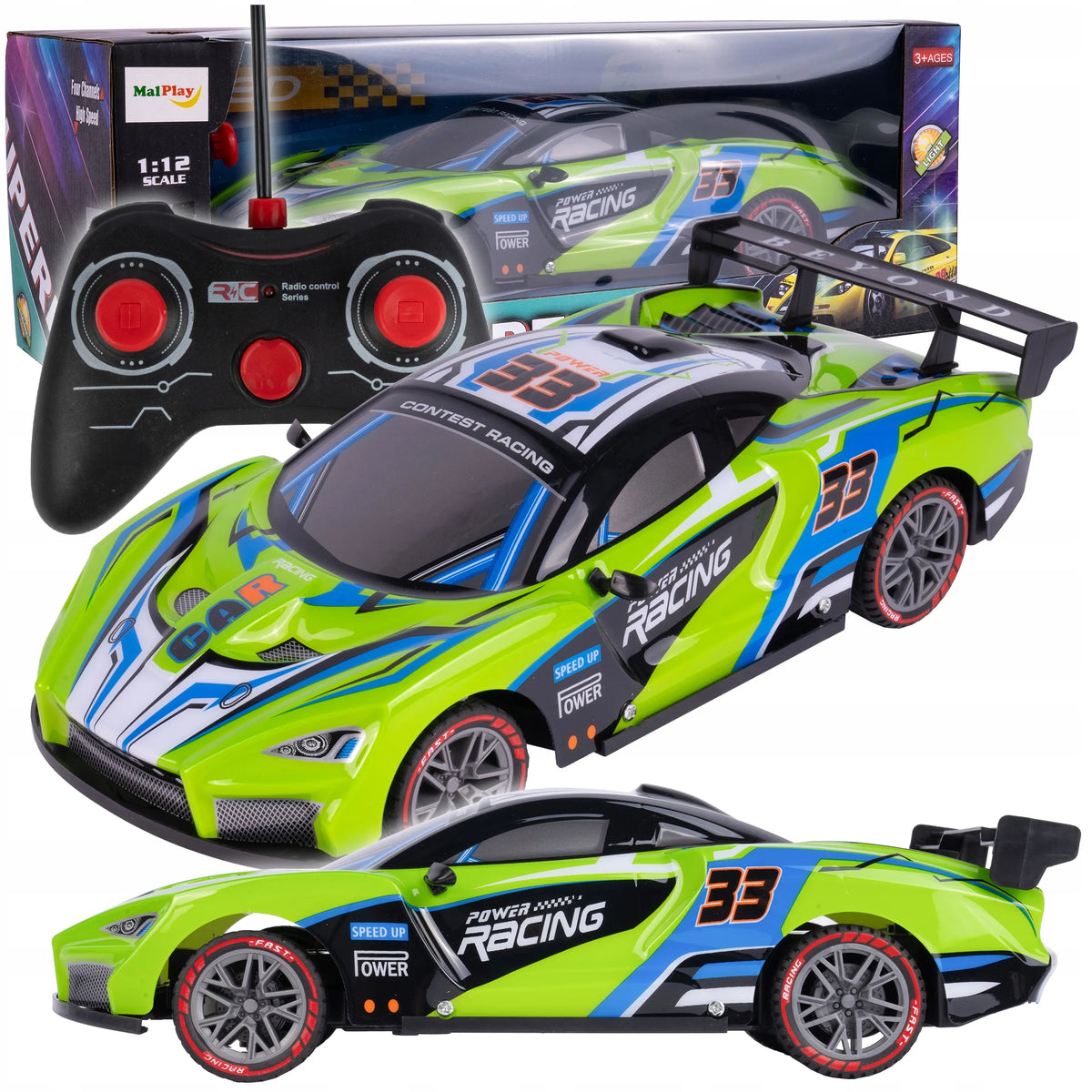 MalPlay RC automobilis su nuotolinio valdymo pultu, 1:12, su LED apšvietimu