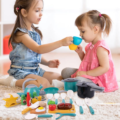 „MalPlay“ vaikiškas virtuvės rinkinys su puodais, indais, arbatinuku ir priedais, 33 dalių