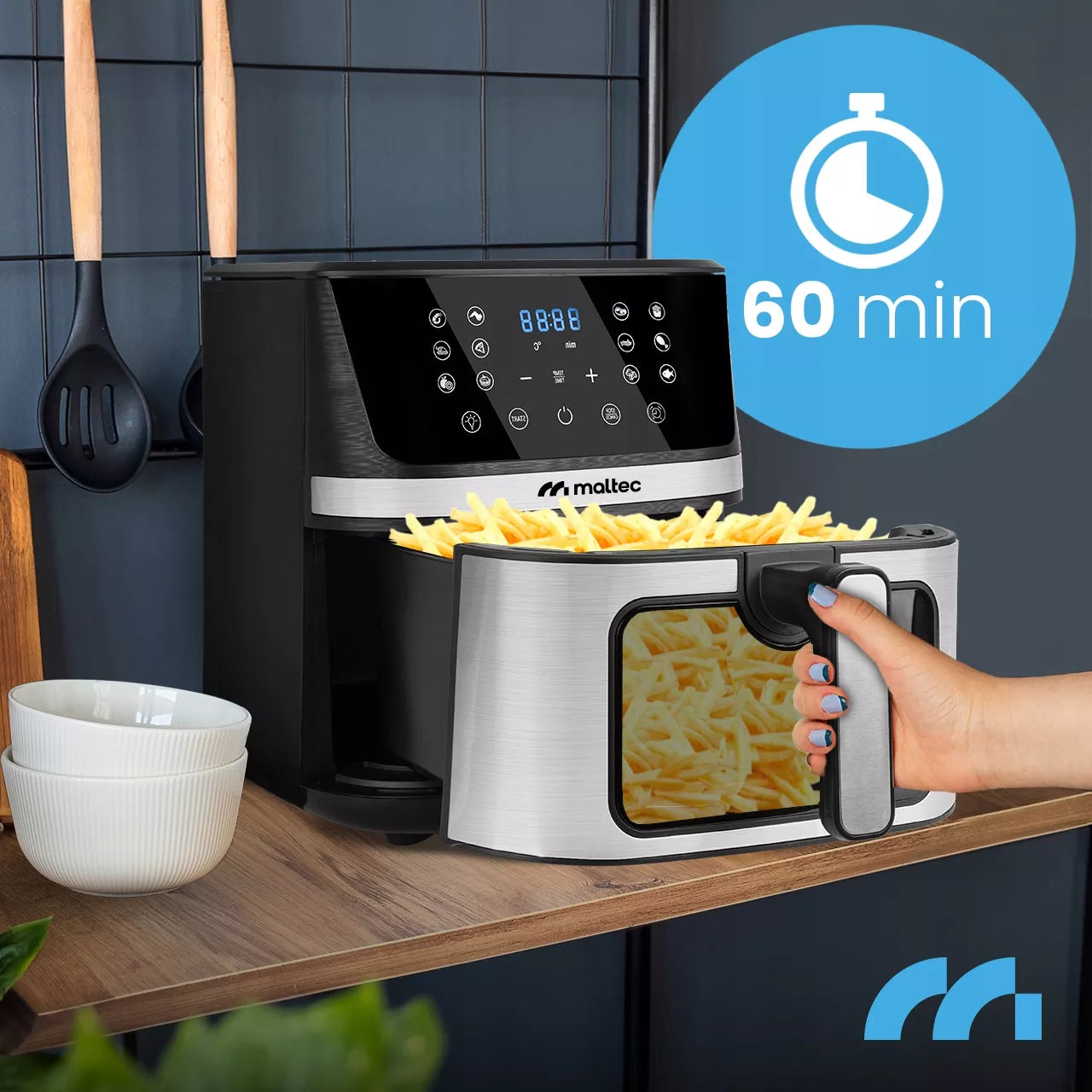 Maltec AirFryer 1800W 7L beznanė gruzdintuvė su stebėjimo langeliu