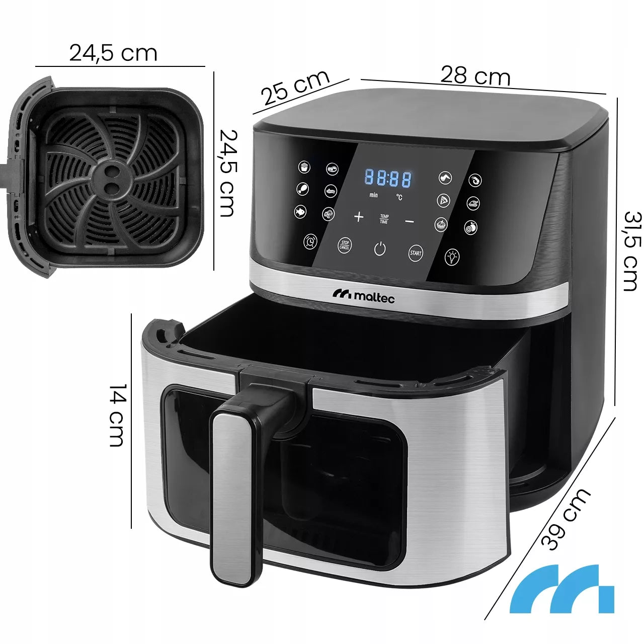 Maltec AirFryer 1800W 7L beznanė gruzdintuvė su stebėjimo langeliu