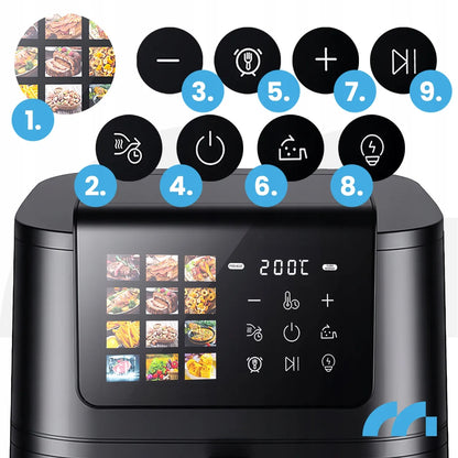 Maltec bekontaktė gruzdintuvė AirFryer 8L 2000W su langeliu ir kepimo indeliais