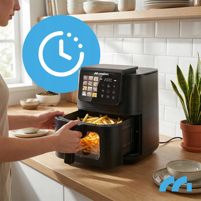 Maltec bekontaktė gruzdintuvė AirFryer 8L 2000W su langeliu ir kepimo indeliais