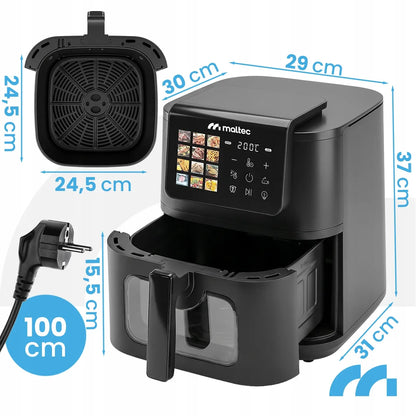 Maltec bekontaktė gruzdintuvė AirFryer 8L 2000W su langeliu ir kepimo indeliais