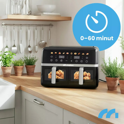 MalTec beztiebė gruzdintuvė 10L Air Fryer, dviejų zonų, 2800W + padėklai