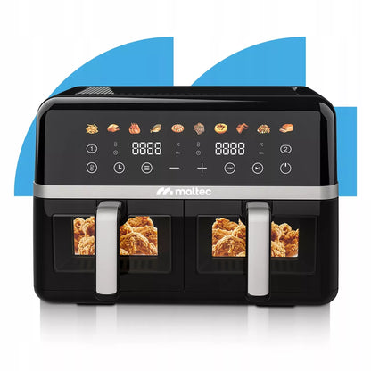 MalTec beztiebė gruzdintuvė 10L Air Fryer, dviejų zonų, 2800W + padėklai