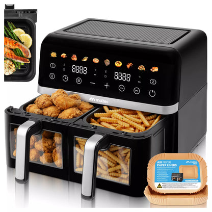 MalTec beztiebė gruzdintuvė 10L Air Fryer, dviejų zonų, 2800W + padėklai