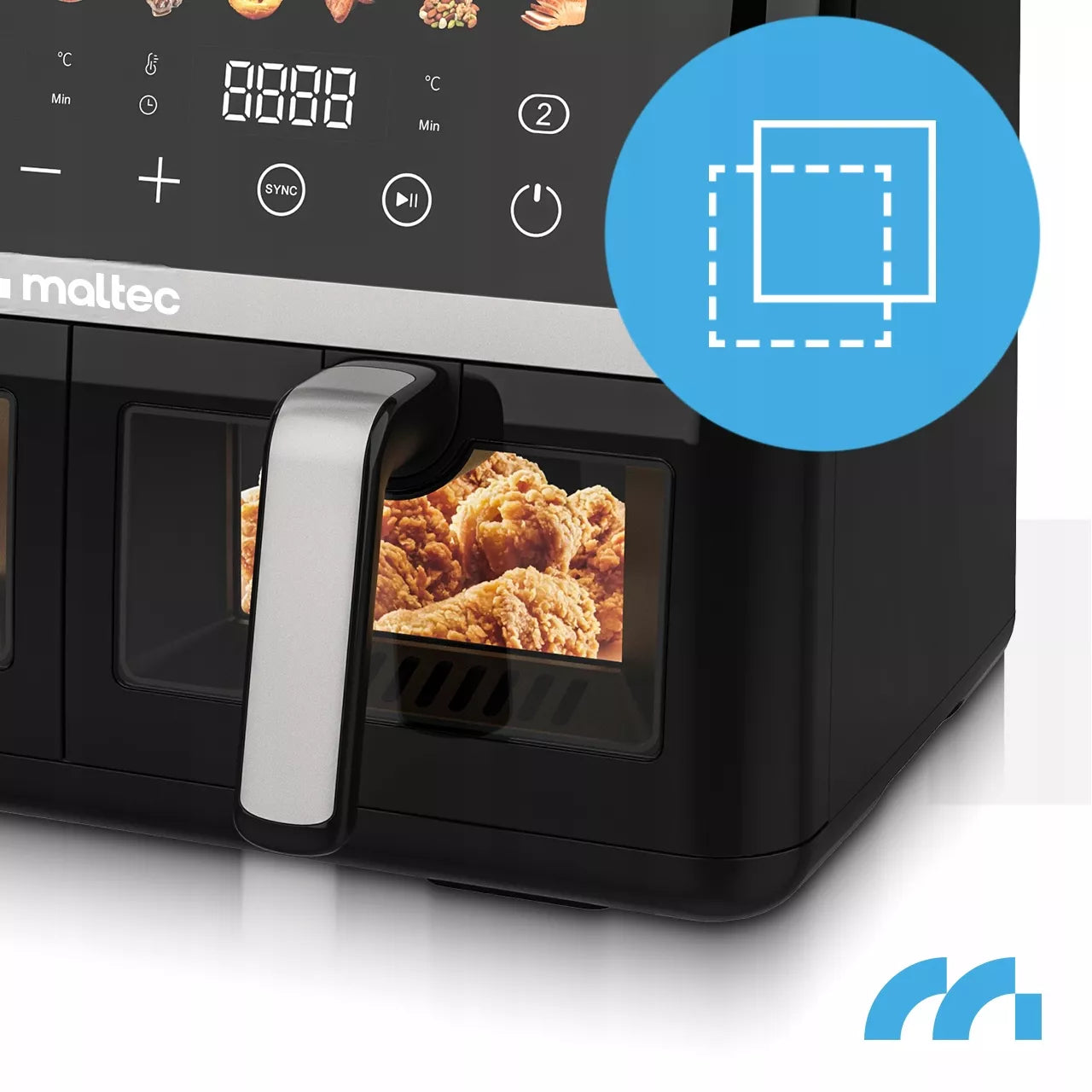 MalTec beztiebė gruzdintuvė 10L Air Fryer, dviejų zonų, 2800W + padėklai