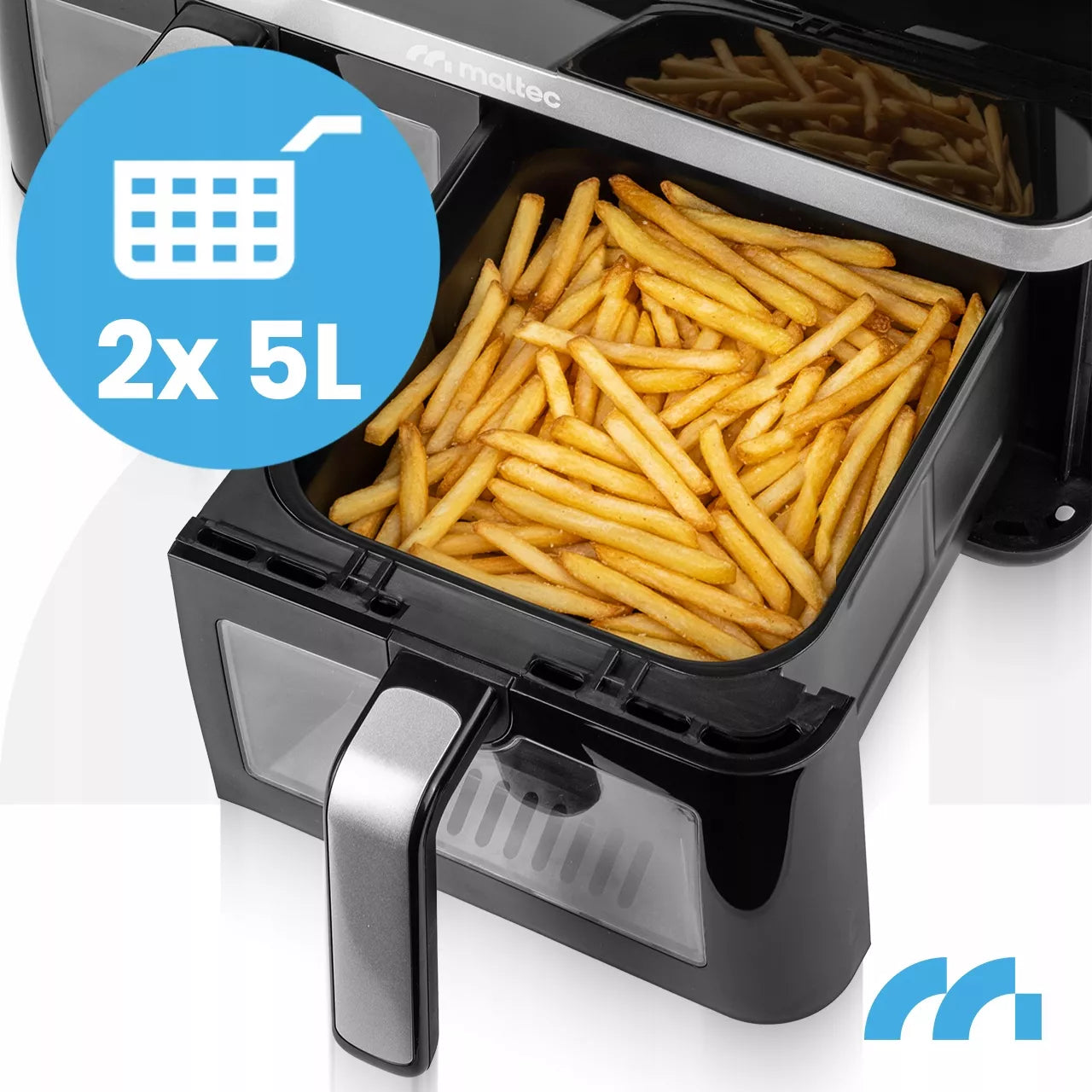 MalTec beztiebė gruzdintuvė 10L Air Fryer, dviejų zonų, 2800W + padėklai