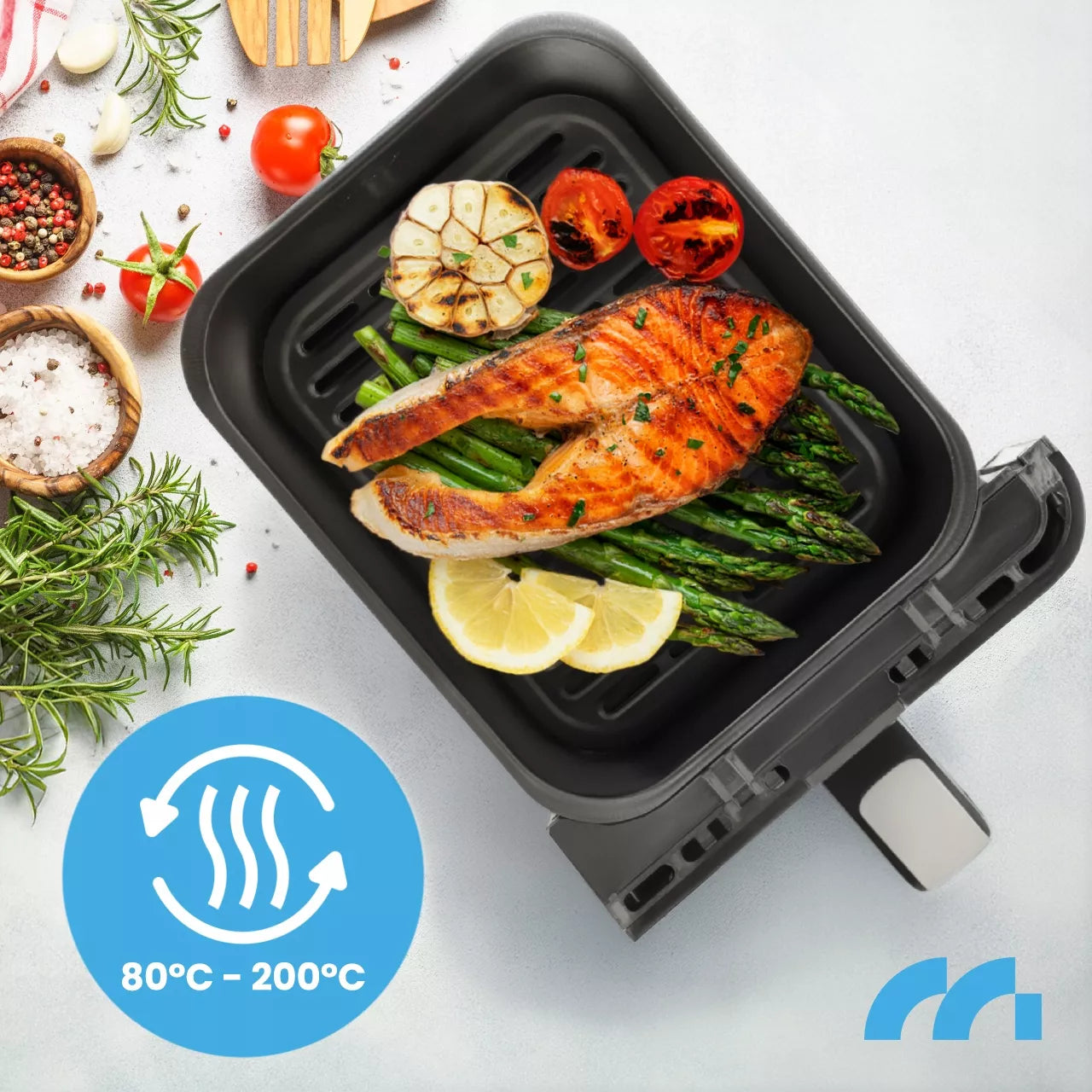 MalTec beztiebė gruzdintuvė 10L Air Fryer, dviejų zonų, 2800W + padėklai