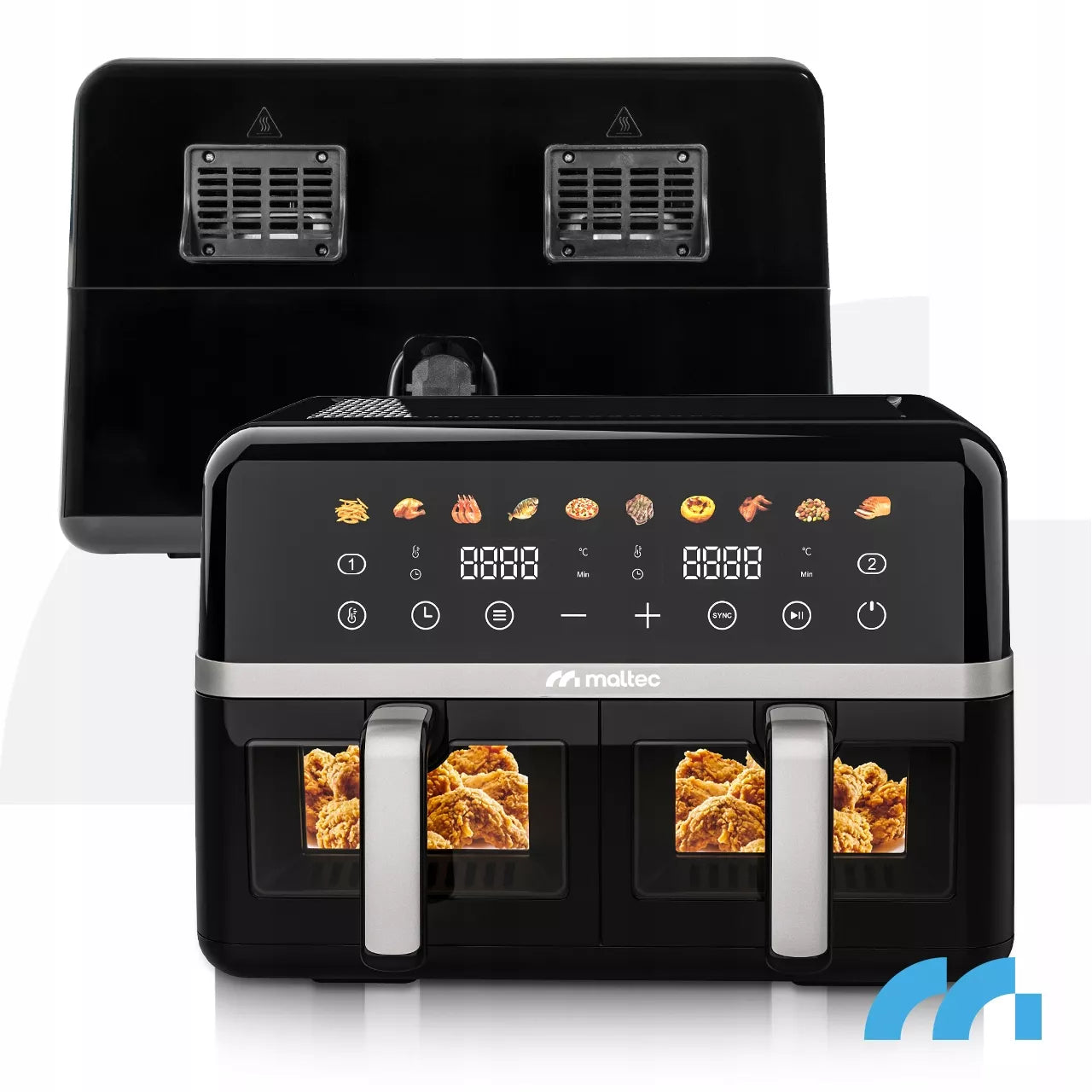 MalTec beztiebė gruzdintuvė 10L Air Fryer, dviejų zonų, 2800W + padėklai