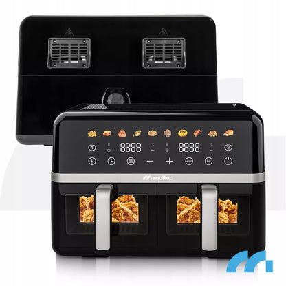 MalTec beztiebė gruzdintuvė 10L Air Fryer, dviejų zonų, 2800W + padėklai