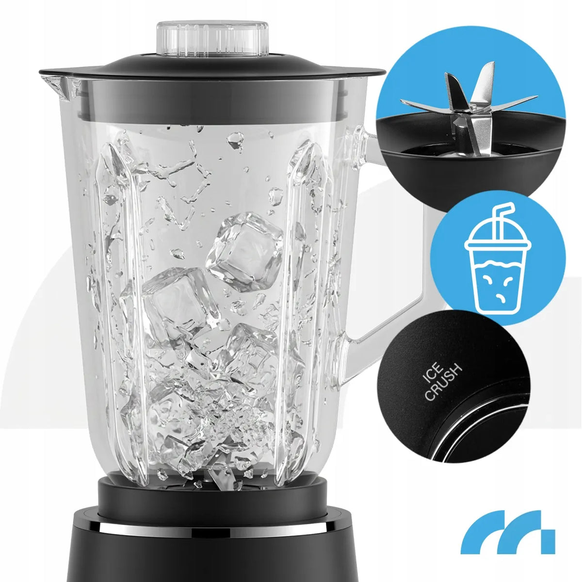 Maltec BL1000W stacionarus stiklinis trintuvas kokteiliams ir glotnučiams, 1,5 l, 1000 W, su 500 ml buteliuku