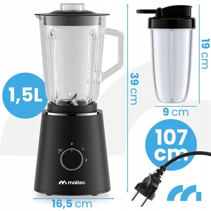 Maltec BL1000W stacionarus stiklinis trintuvas kokteiliams ir glotnučiams, 1,5 l, 1000 W, su 500 ml buteliuku