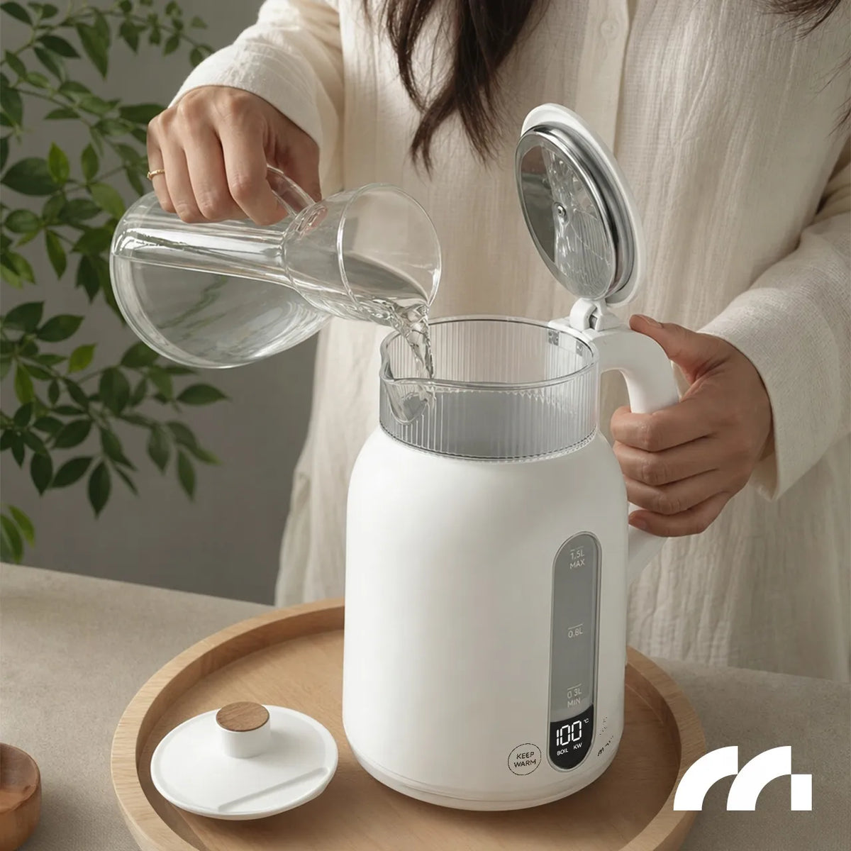 MalTec Boily3000-WH elektrinis virdulys su temperatūros reguliavimu, LED apšvietimu ir šilumos palaikymo funkcija, 1,5 l
