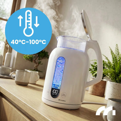MalTec Boily3000-WH elektrinis virdulys su temperatūros reguliavimu, LED apšvietimu ir šilumos palaikymo funkcija, 1,5 l