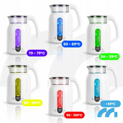 MalTec Boily3000-WH elektrinis virdulys su temperatūros reguliavimu, LED apšvietimu ir šilumos palaikymo funkcija, 1,5 l