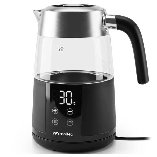 MalTec Boily5000-BL stiklinis elektrinis virdulys su temperatūros reguliavimu ir „Keep Warm“ funkcija, 1,7 l, 2200 W