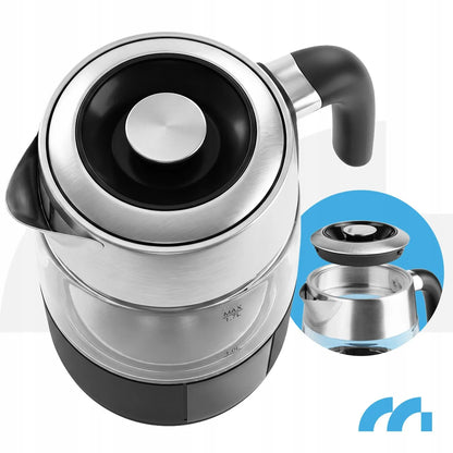 MalTec Boily5000-BL stiklinis elektrinis virdulys su temperatūros reguliavimu ir „Keep Warm“ funkcija, 1,7 l, 2200 W
