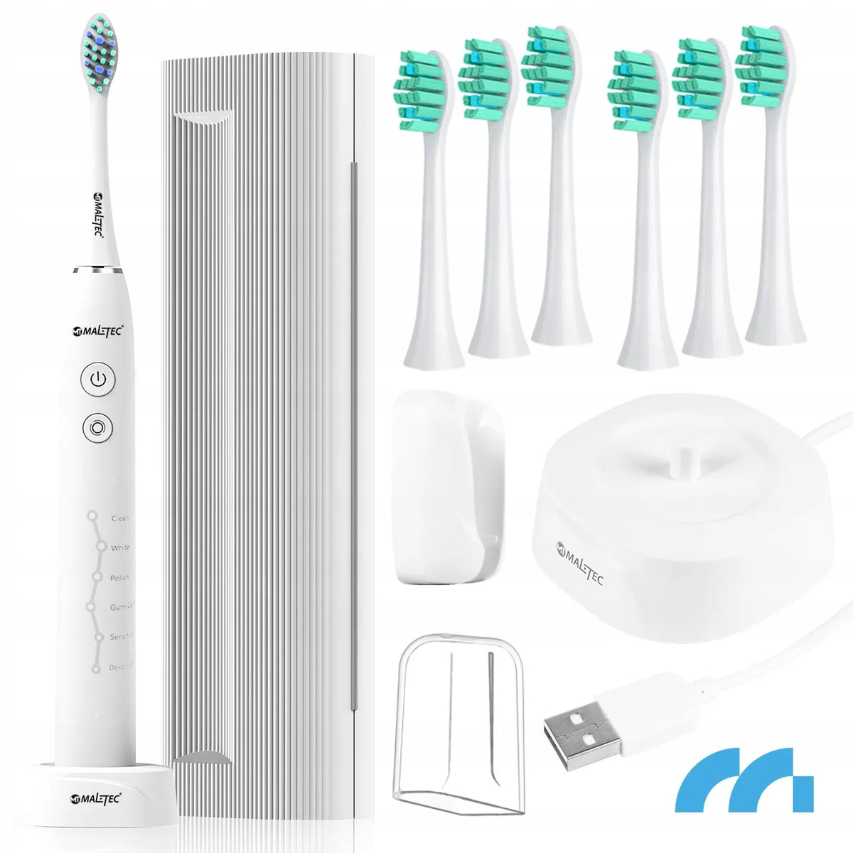Maltec Toothie X1 WH soninis elektrinis dantų šepetėlis, 6 režimai, 6 antgaliai ir kelioninis dėklas