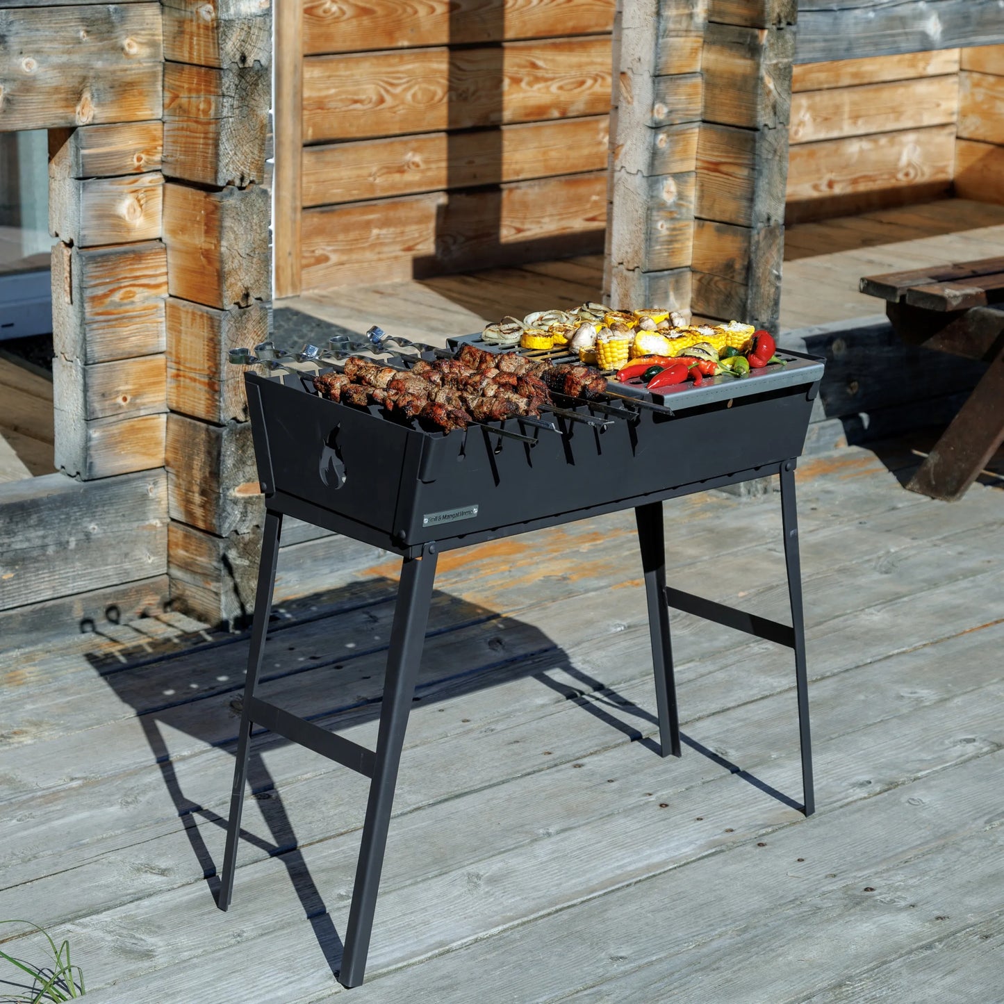 Mangal kepsninė lagaminas, 12 iešmų, su dėklu, anglinė, sulankstoma, metalinė, 2 mm