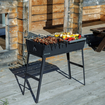 Mangal kepsninė lagaminas, 12 iešmų, su dėklu, anglinė, sulankstoma, metalinė, 2 mm
