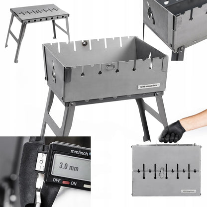 Mangal kepsninė lagaminas 6 iešmams, anglinė, sulankstoma, metalinė 3 mm