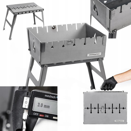 Mangal kepsninė lagaminas 6 iešmams, anglinė, sulankstoma, metalinė 3 mm