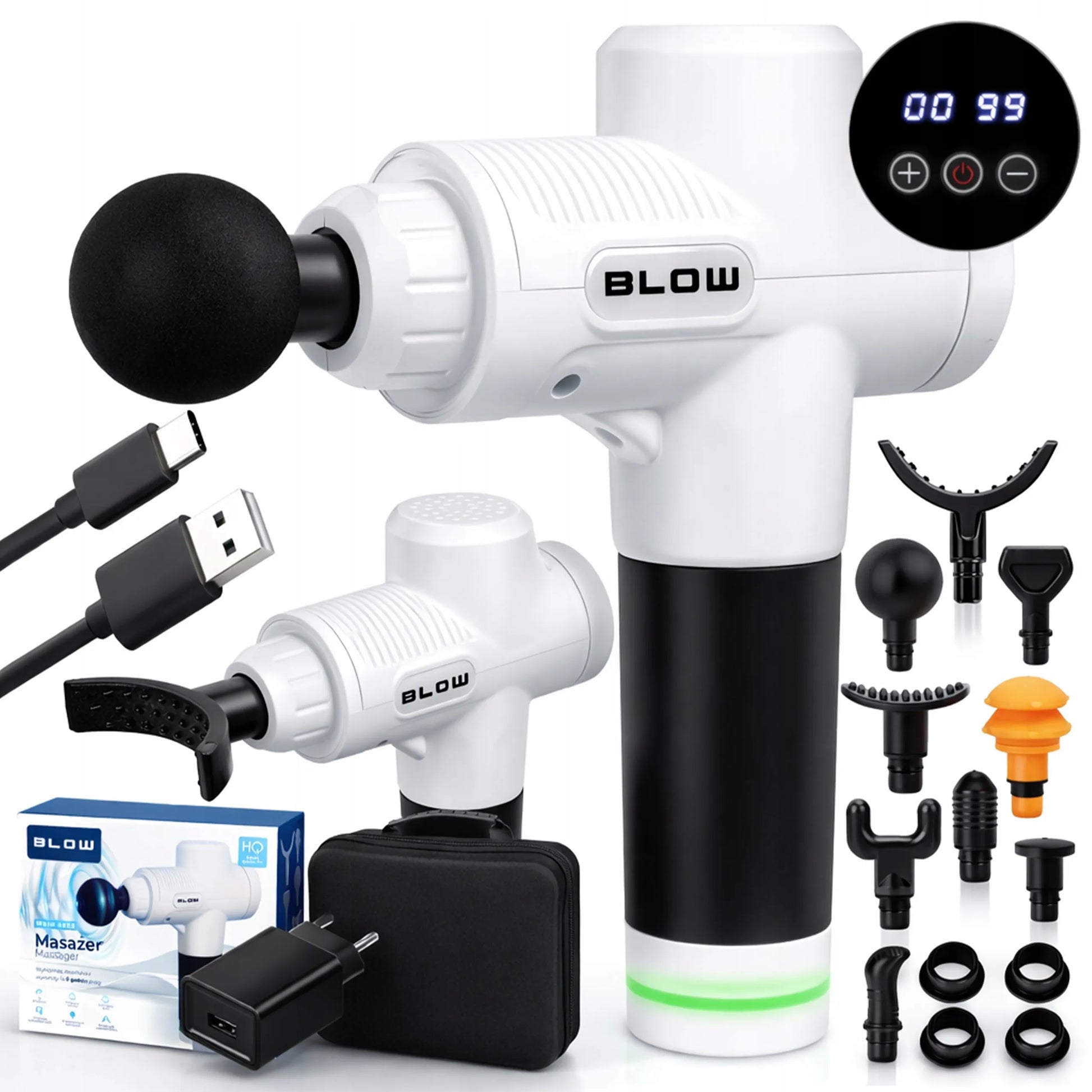 Masažinis pistoletas nugarai ir kūnui „Massage Gun“ PRO rinkinys su 10 antgalių