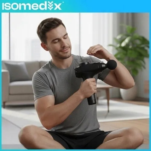 Masažo pistoletas Malatec Isomedix, 30 lygių, 12 antgalių, juodas, su dėklu