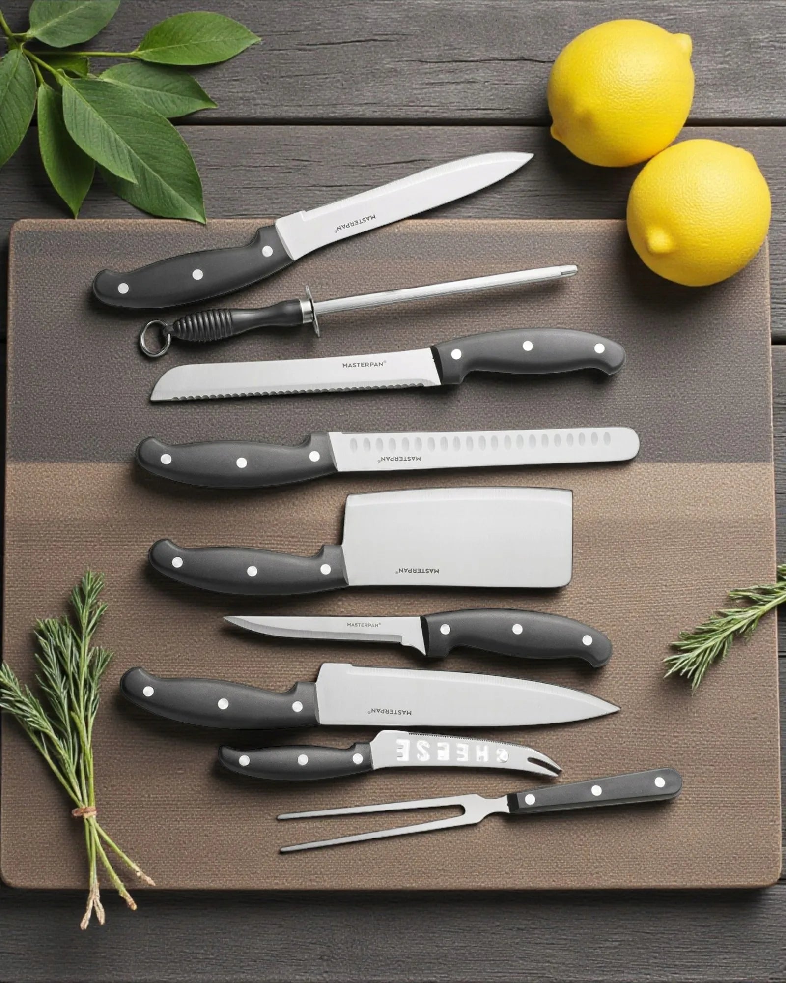 Masterpan 9 dalių peilių rinkinys pjaustymui ir griliui