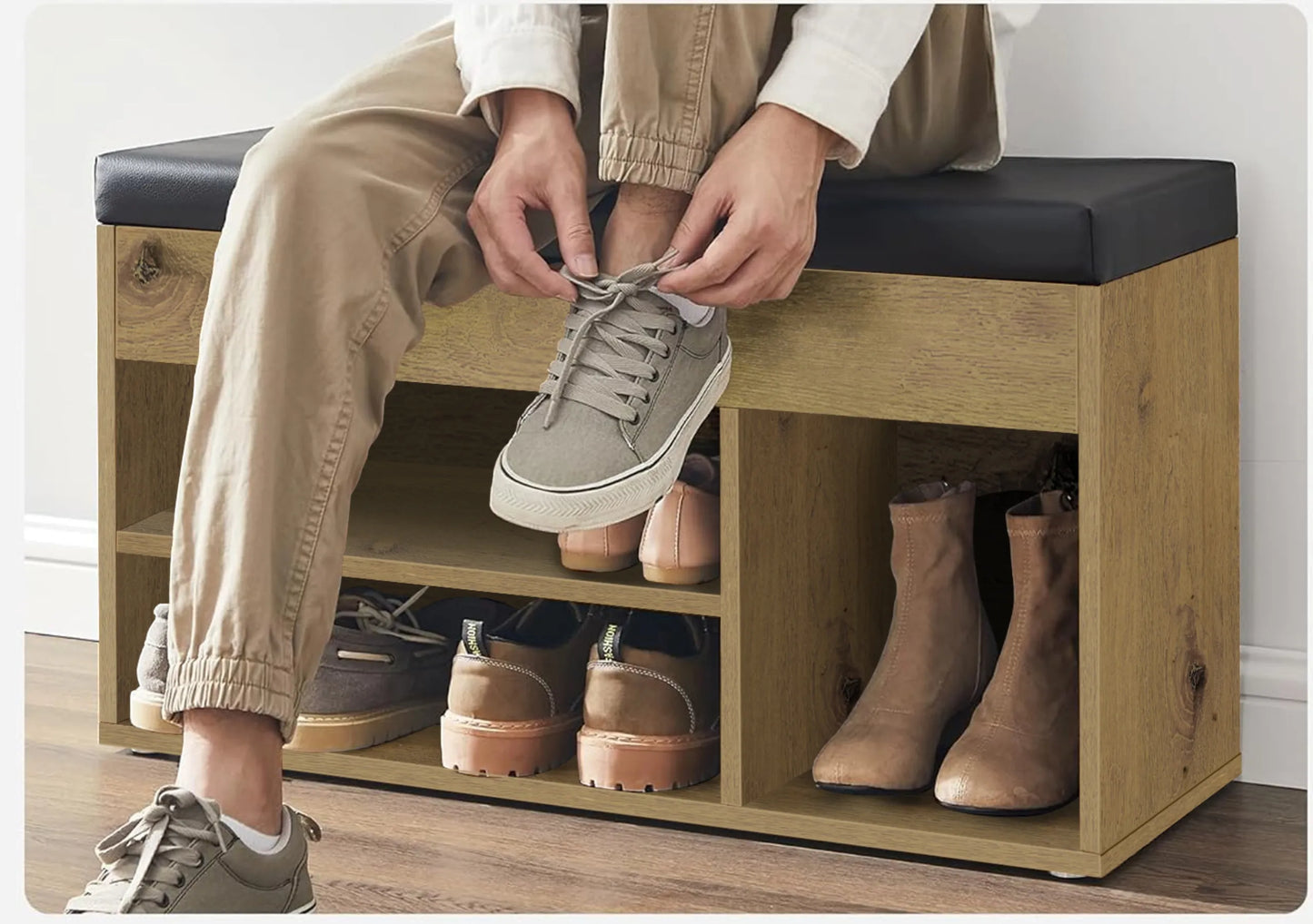 Matkam batų spintelė su sėdimąja dalimi, artisan ąžuolo ir juodos spalvos, loft stiliaus