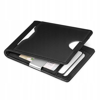Maža juoda vyriška odinė piniginė „Slim“, 1,5 cm, natūrali oda, „Smart Wallet“