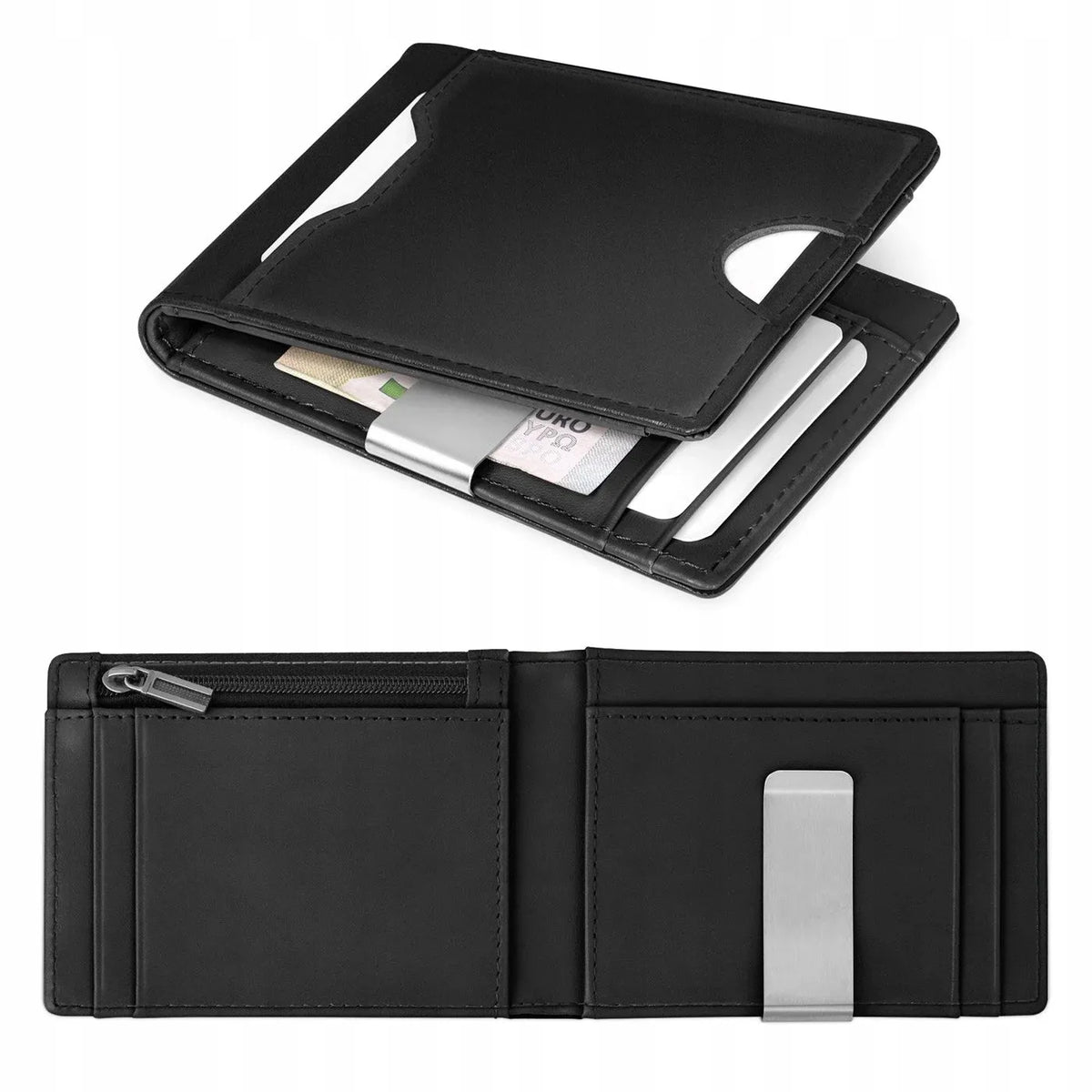 Maža juoda vyriška odinė piniginė „Slim“, 1,5 cm, natūrali oda, „Smart Wallet“