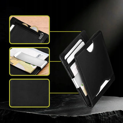Maža juoda vyriška odinė piniginė „Slim“, 1,5 cm, natūrali oda, „Smart Wallet“