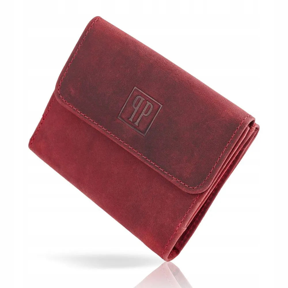 Maža odinė moteriška piniginė Paolo Peruzzi raudona vintažinė su RFID
