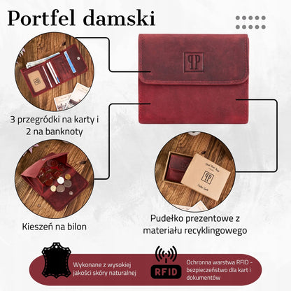 Maža odinė moteriška piniginė Paolo Peruzzi raudona vintažinė su RFID