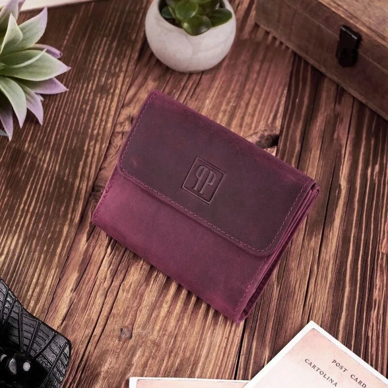 Maža odinė moteriška piniginė su RFID apsauga, rožinė, vintažinė, Paolo Peruzzi