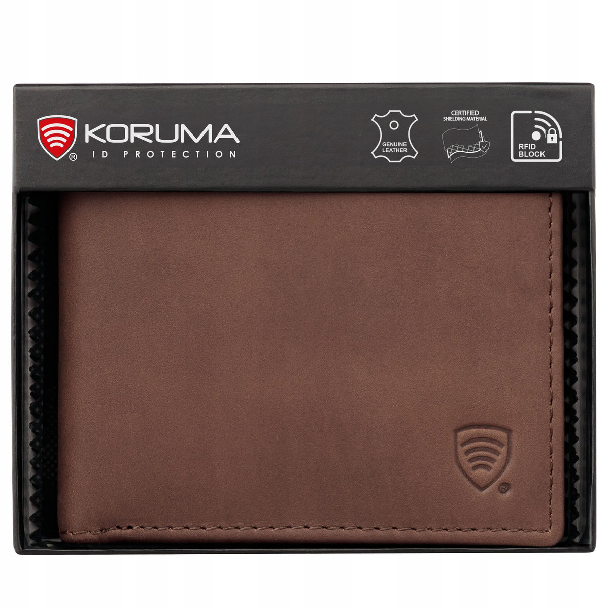 Maža vyriška odinė piniginė kortelėms ir monetoms, RFID apsauga, ruda / KORUMA