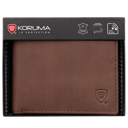 Maža vyriška odinė piniginė kortelėms ir monetoms, RFID apsauga, ruda / KORUMA