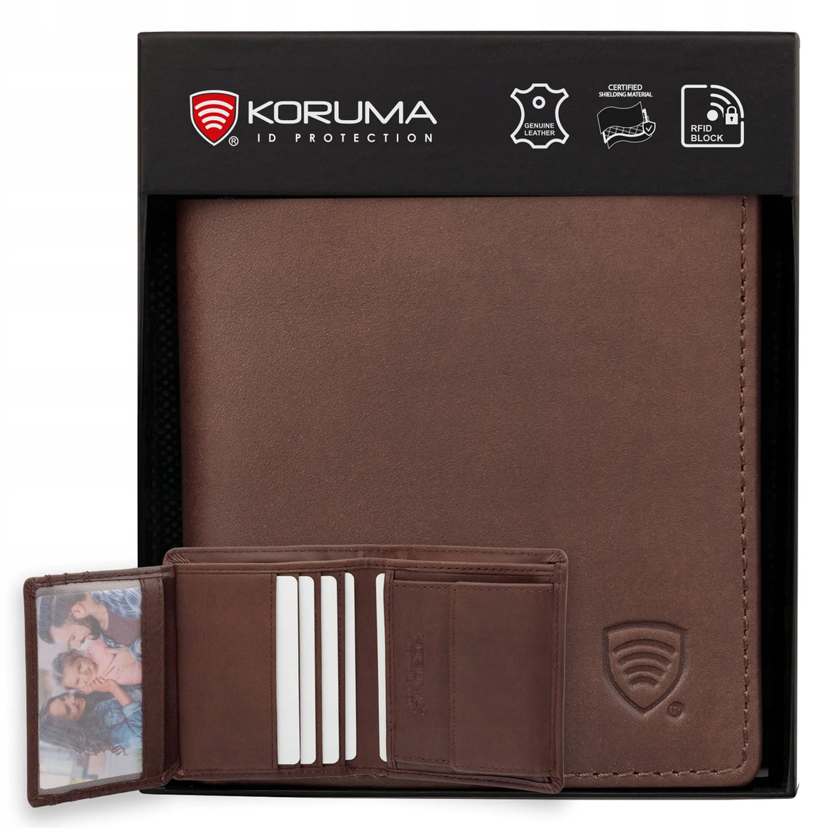 Maža vyriška odinė piniginė kortelėms ir monetoms su RFID apsauga / KORUMA