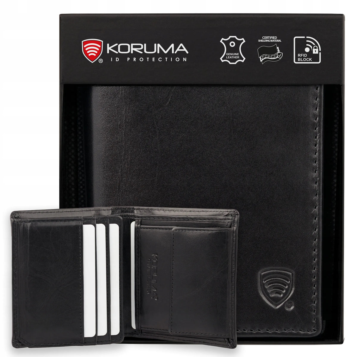 Maža vyriška odinė piniginė mokėjimo kortelėms ir monetoms su RFID apsauga „Koruma“